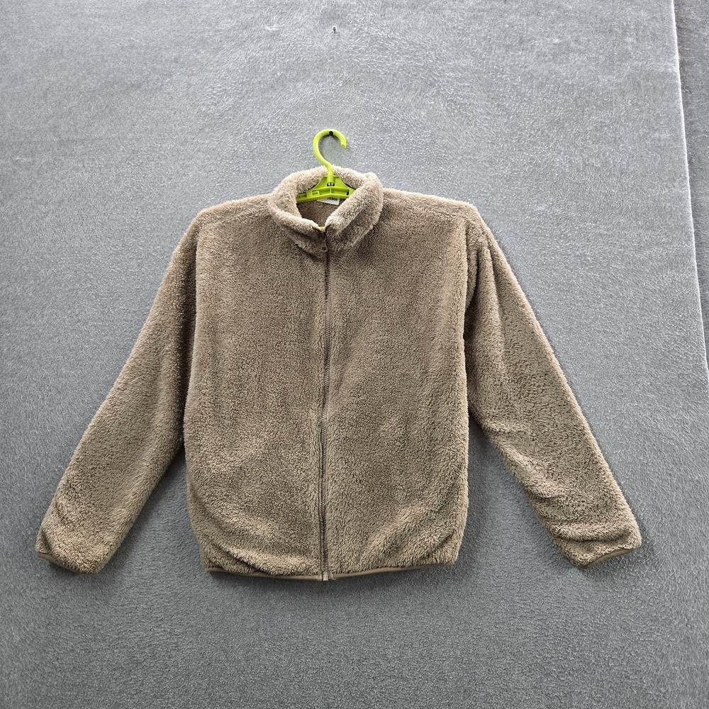 Uniqlo Women Jacket L‎ Beige Fleece Fluffy Yarn Full Zip